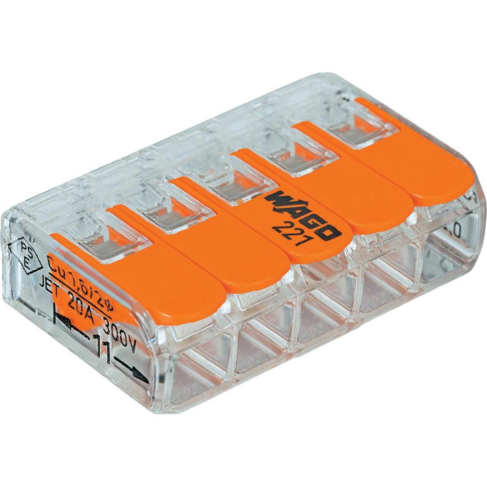WAGO universele klem voor alle type geleiders 5 x 0,2 - 4mm² - 25 stuks - Ecowatts.be